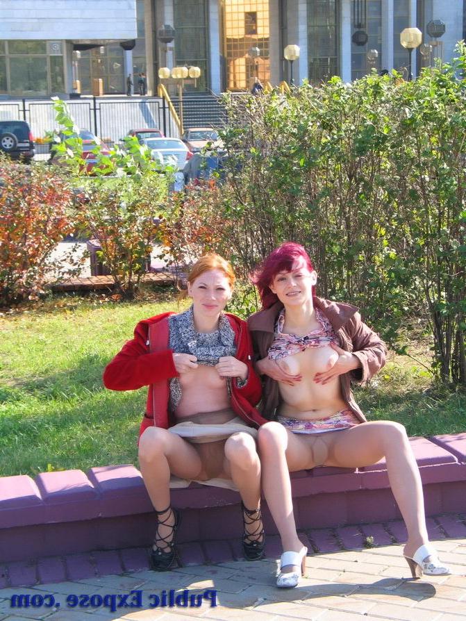 15P Two gals show their nude spots in public
