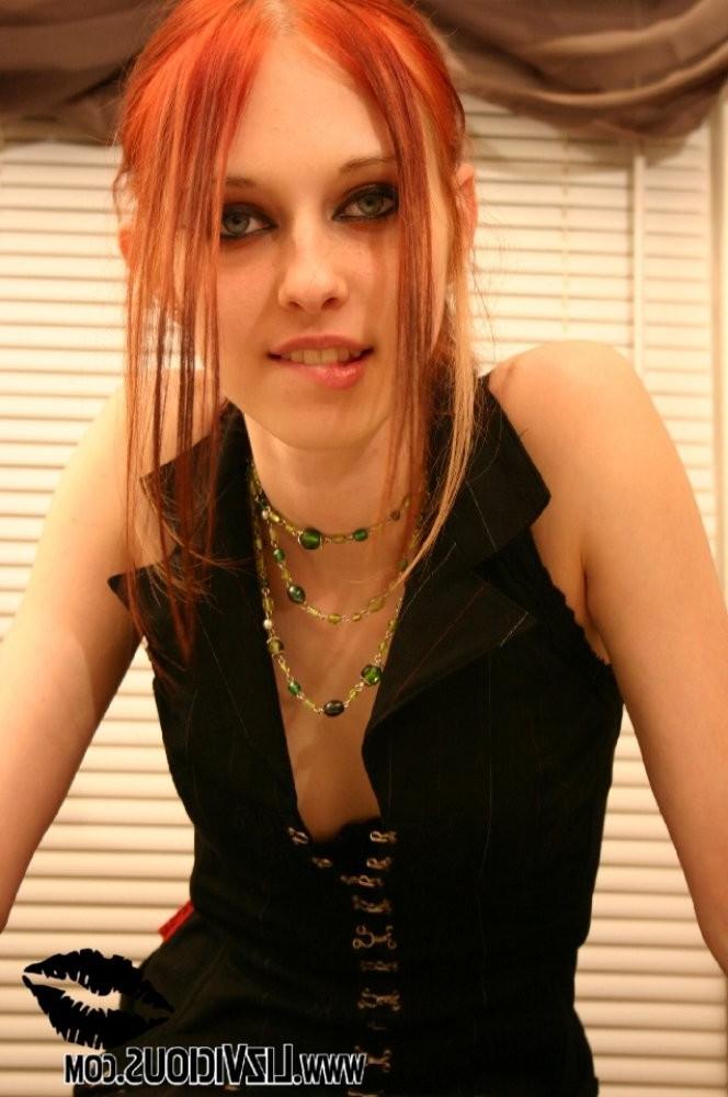 15P Redhead goth teen strips down to nothing