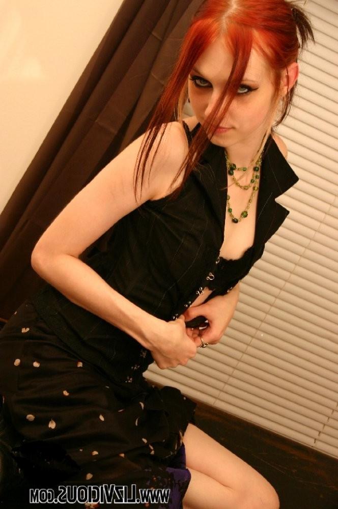15P Redhead goth teen strips down to nothing