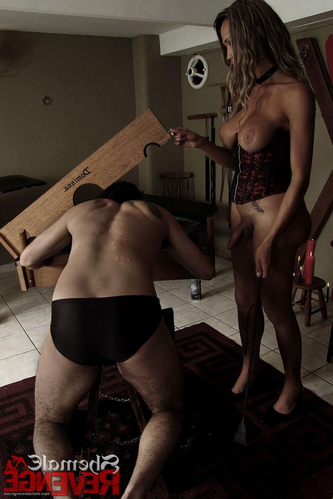 15P Shemale tortures her man slave