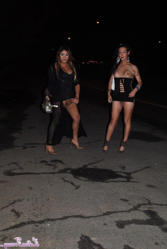 12P Nicole Montero and her tranny friend showing their cocks in public