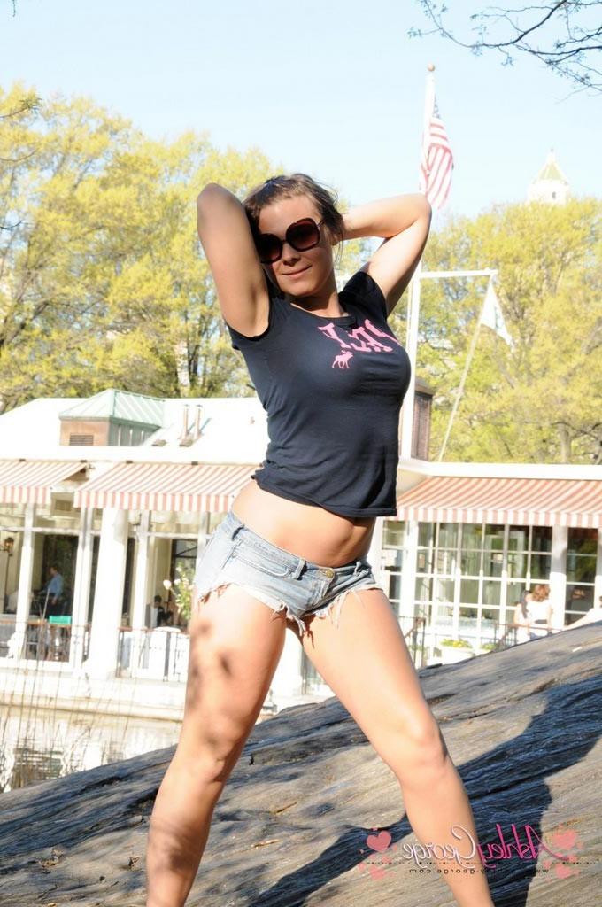 12P Cute tgirl Ashley George posing her tight teen body in public
