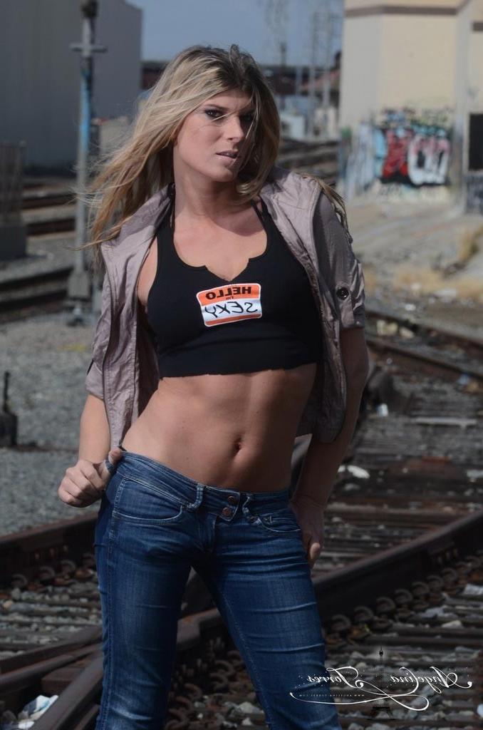12P Hot Angelina teasing at the train tracks