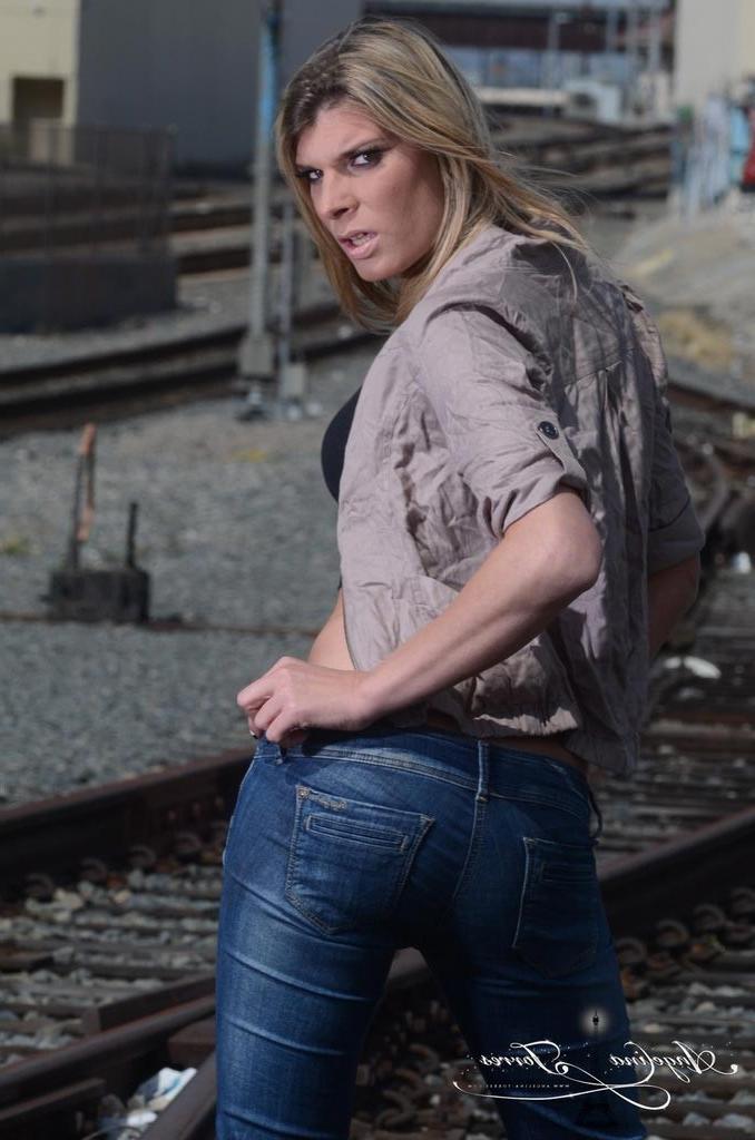 12P Hot Angelina teasing at the train tracks