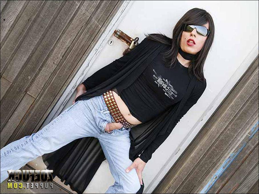 16P Sexy Transvestite Zoe flashing her cock outdoors