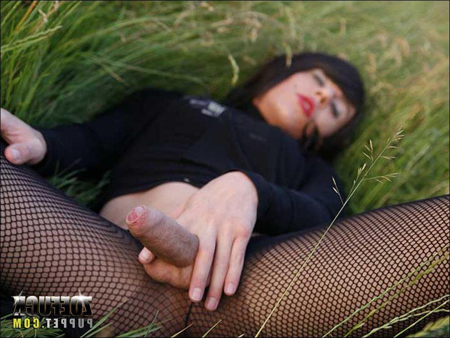 16P Sexy Transvestite Zoe flashing her cock outdoors