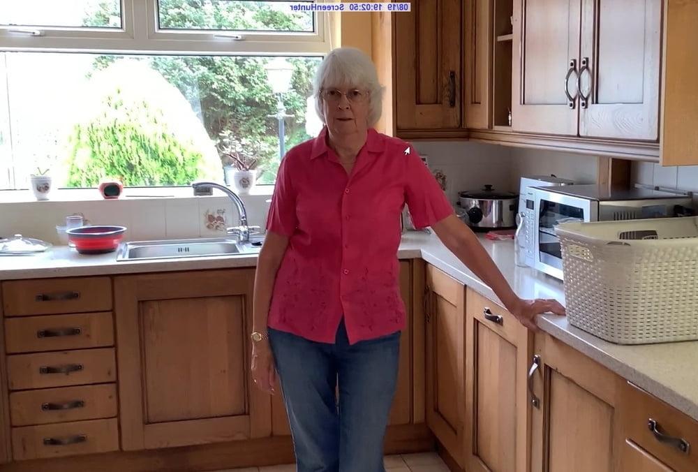 6P Kay goes topless in her kitchen