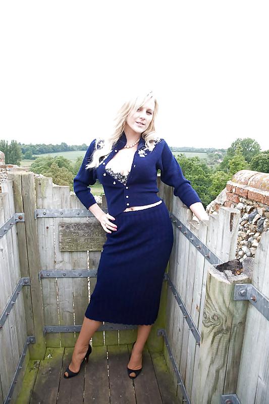 12P Classy Blonde Lady in Stockings Flashing