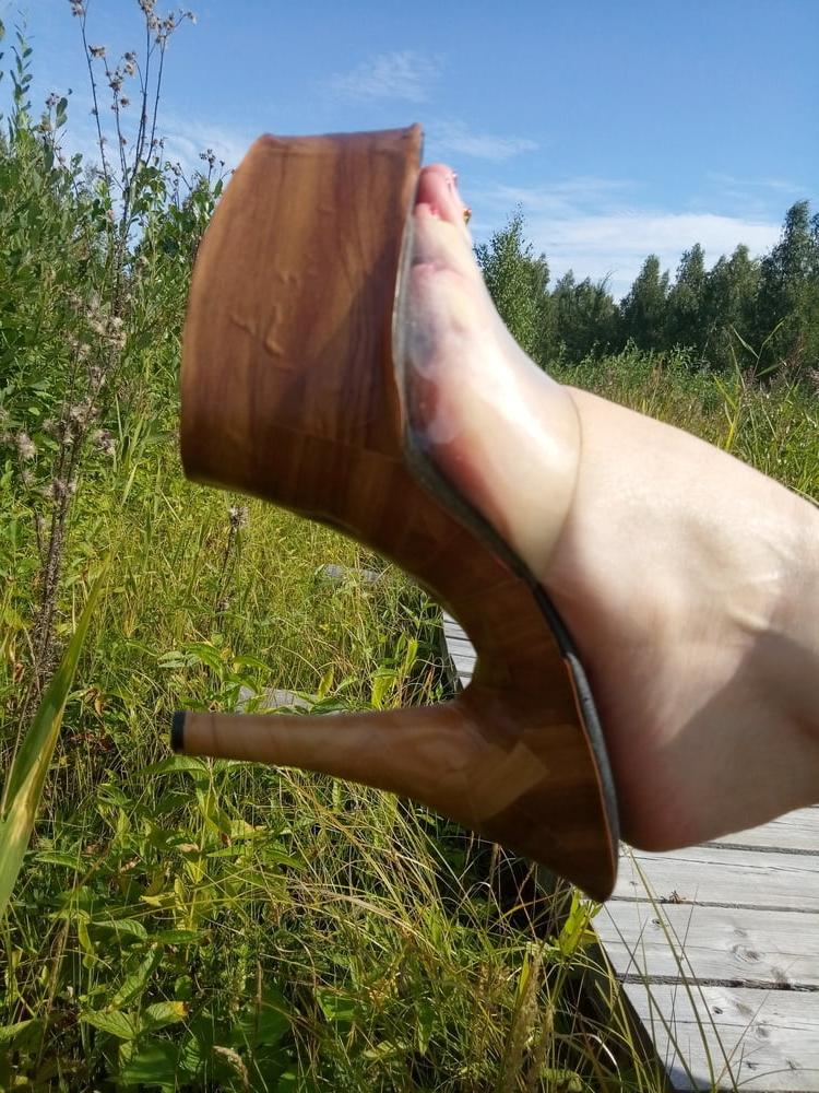 24P Lady L sexy wooden mules.
