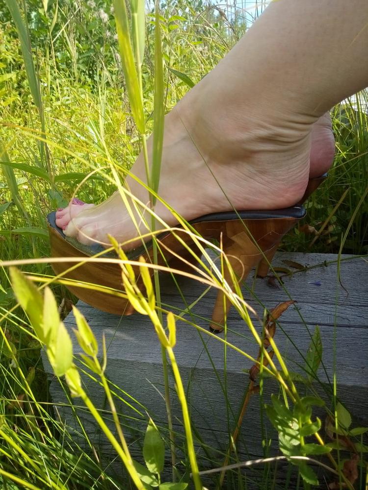 24P Lady L sexy wooden mules.