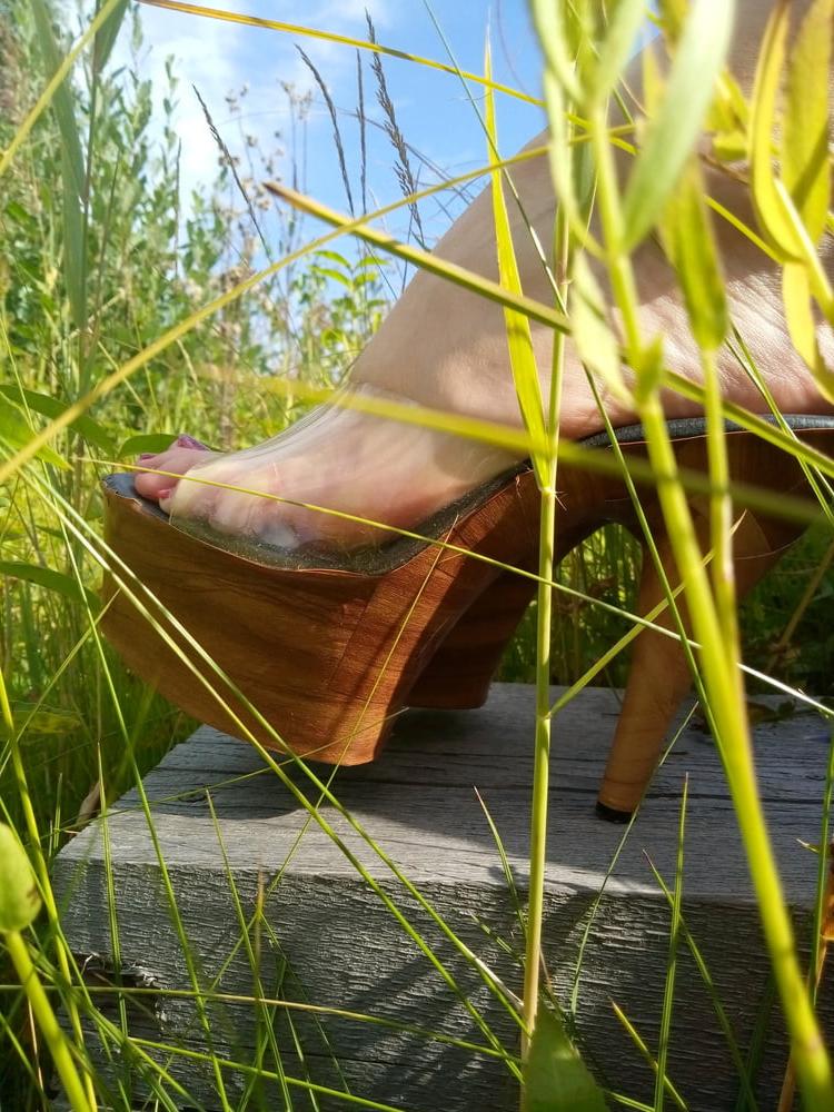 24P Lady L sexy wooden mules.