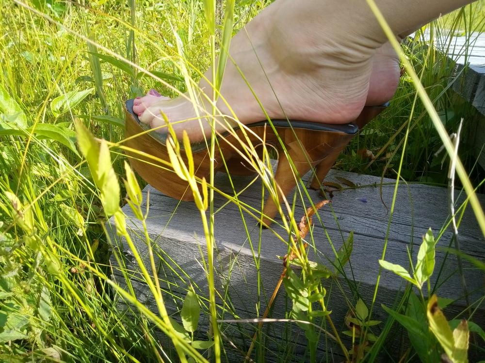 24P Lady L sexy wooden mules.