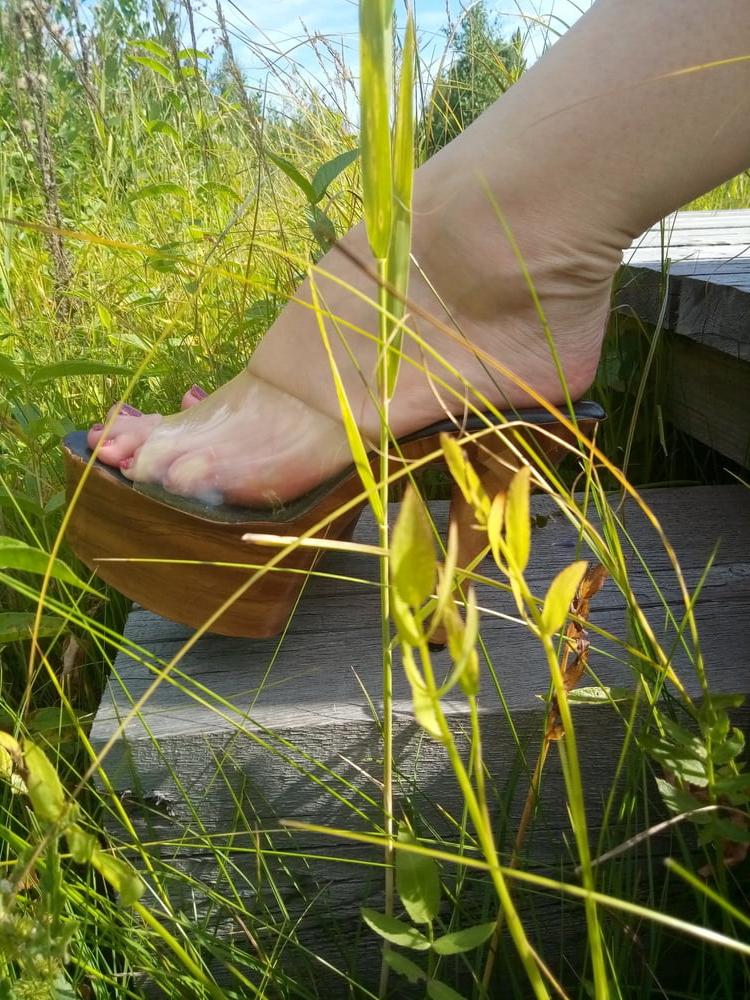 24P Lady L sexy wooden mules.