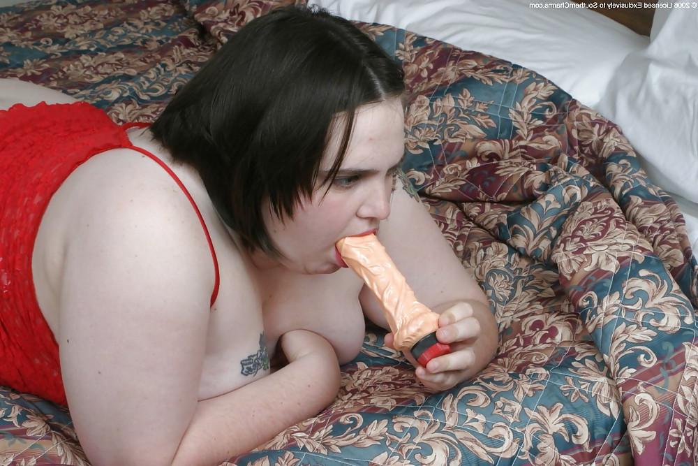 25P Kaylee in red with dildo
