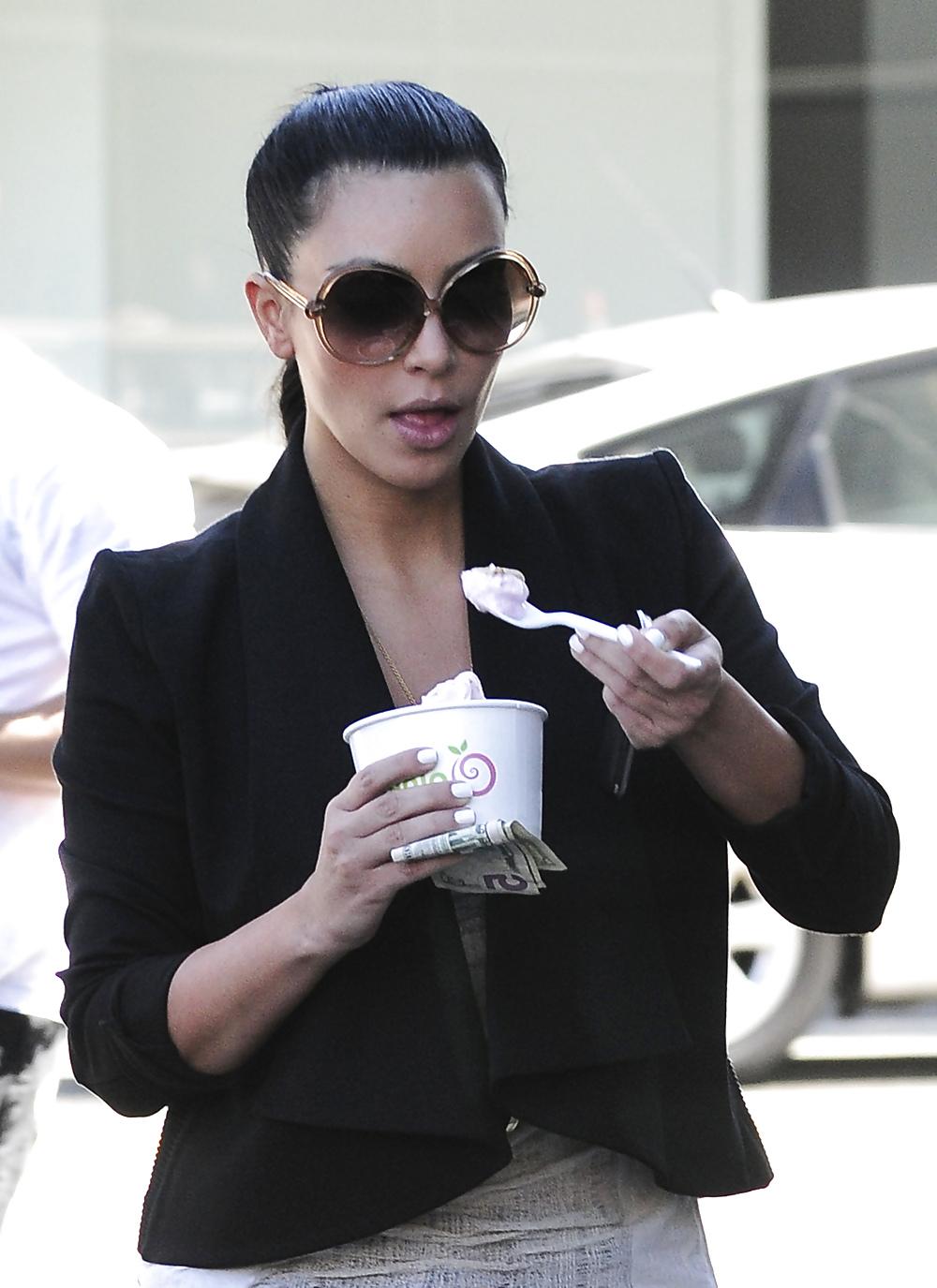 16P Kim Kardashian cleavy in black headed to Katsuya Restaurant