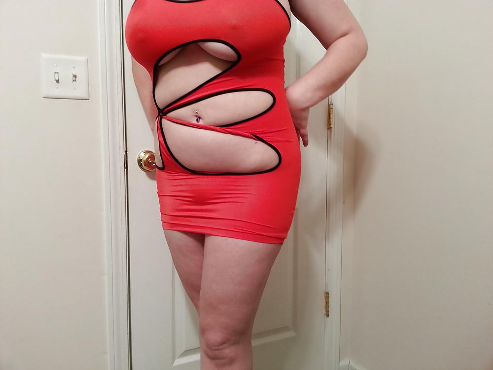 8P 3636 G bbw Lateshay tits to jack off in red mini skirt