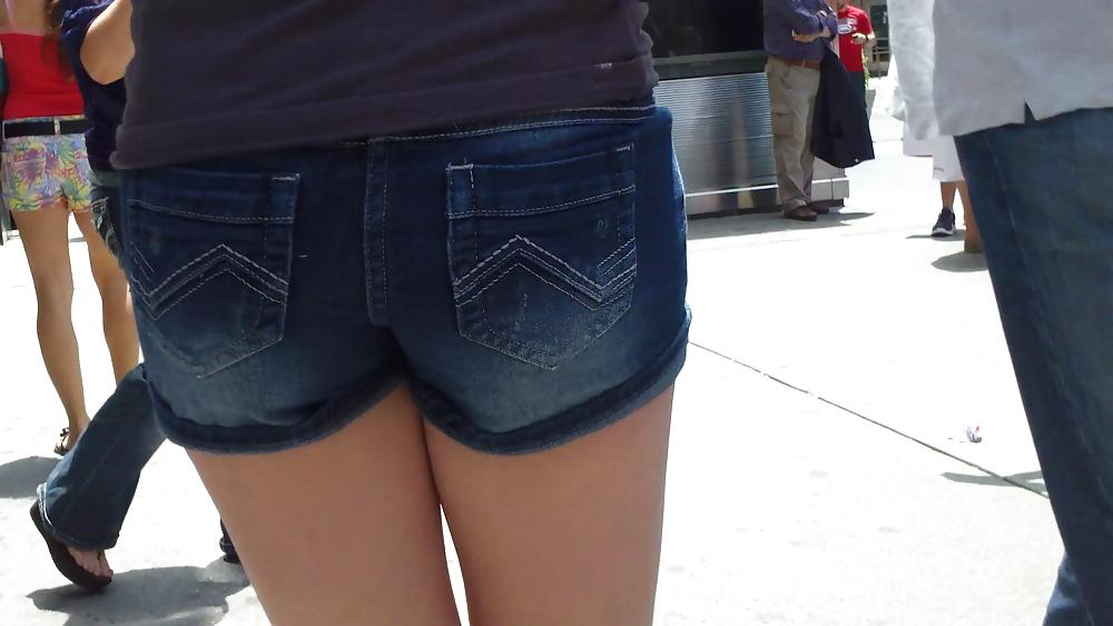 21P Her butt & ass in tight jean shorts 