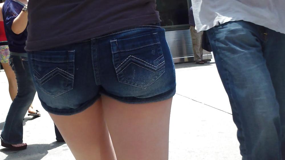 21P Her butt & ass in tight jean shorts 