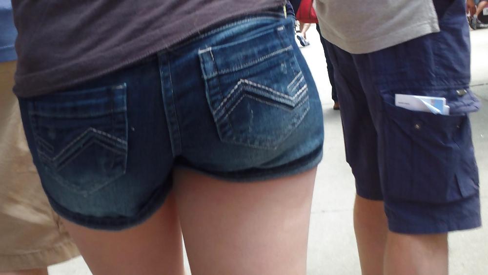 21P Her butt & ass in tight jean shorts 