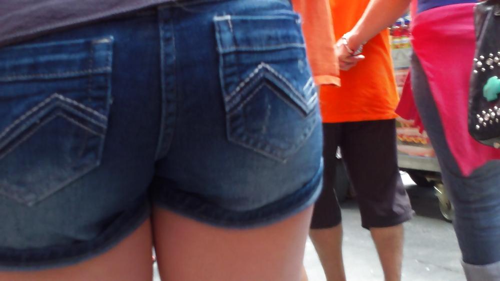 21P Her butt & ass in tight jean shorts 