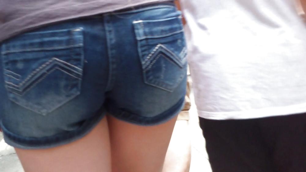 21P Her butt & ass in tight jean shorts 