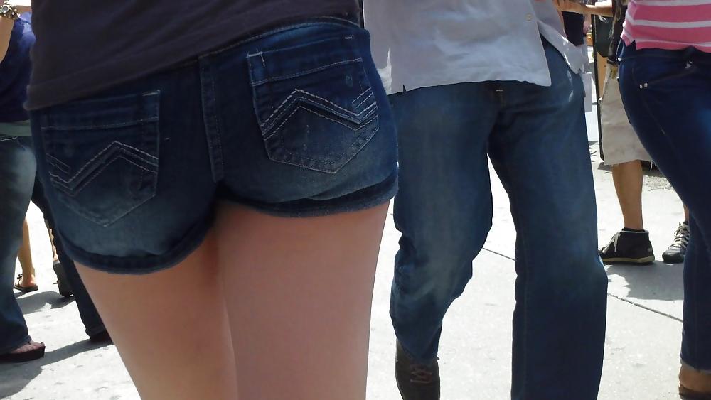 21P Her butt & ass in tight jean shorts 