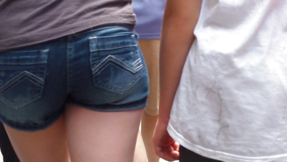 21P Her butt & ass in tight jean shorts 