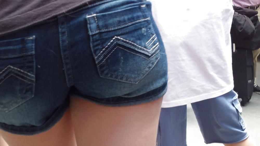 21P Her butt & ass in tight jean shorts 
