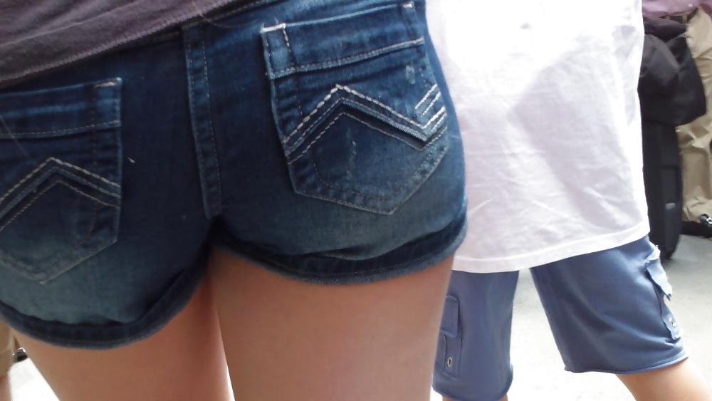 21P Her butt & ass in tight jean shorts 