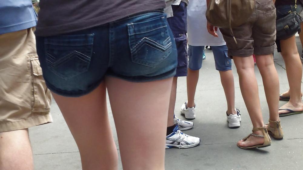 21P Her butt & ass in tight jean shorts 