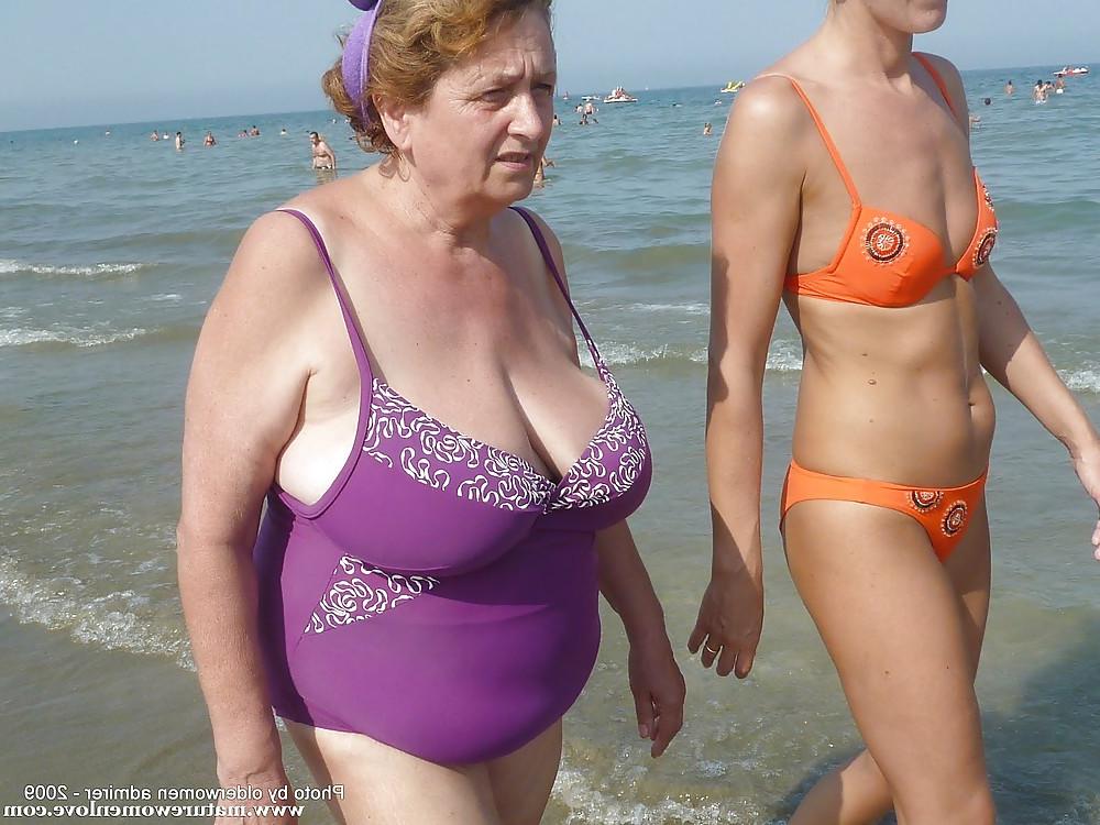 25P Old granny at beach 