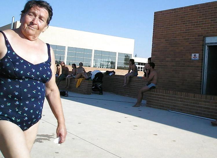 25P Old granny at beach 