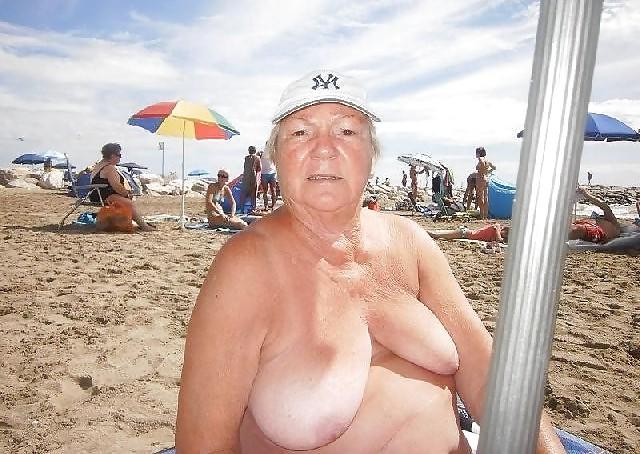 25P Old granny at beach 
