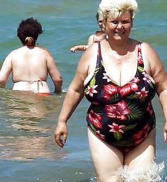 25P Old granny at beach 