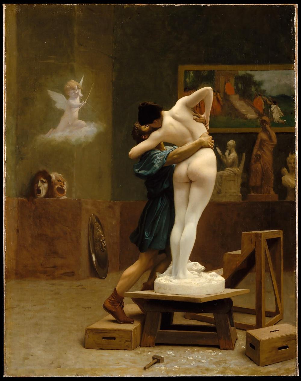 12P Paintings with clothed male and nude female (CMNF)