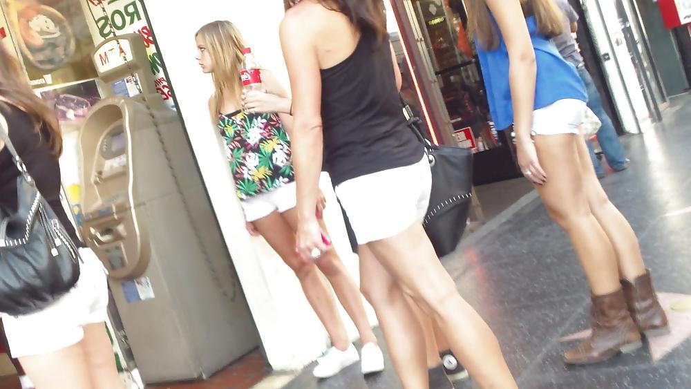 25P Three sexy hot teens butt & ass in tight shorts