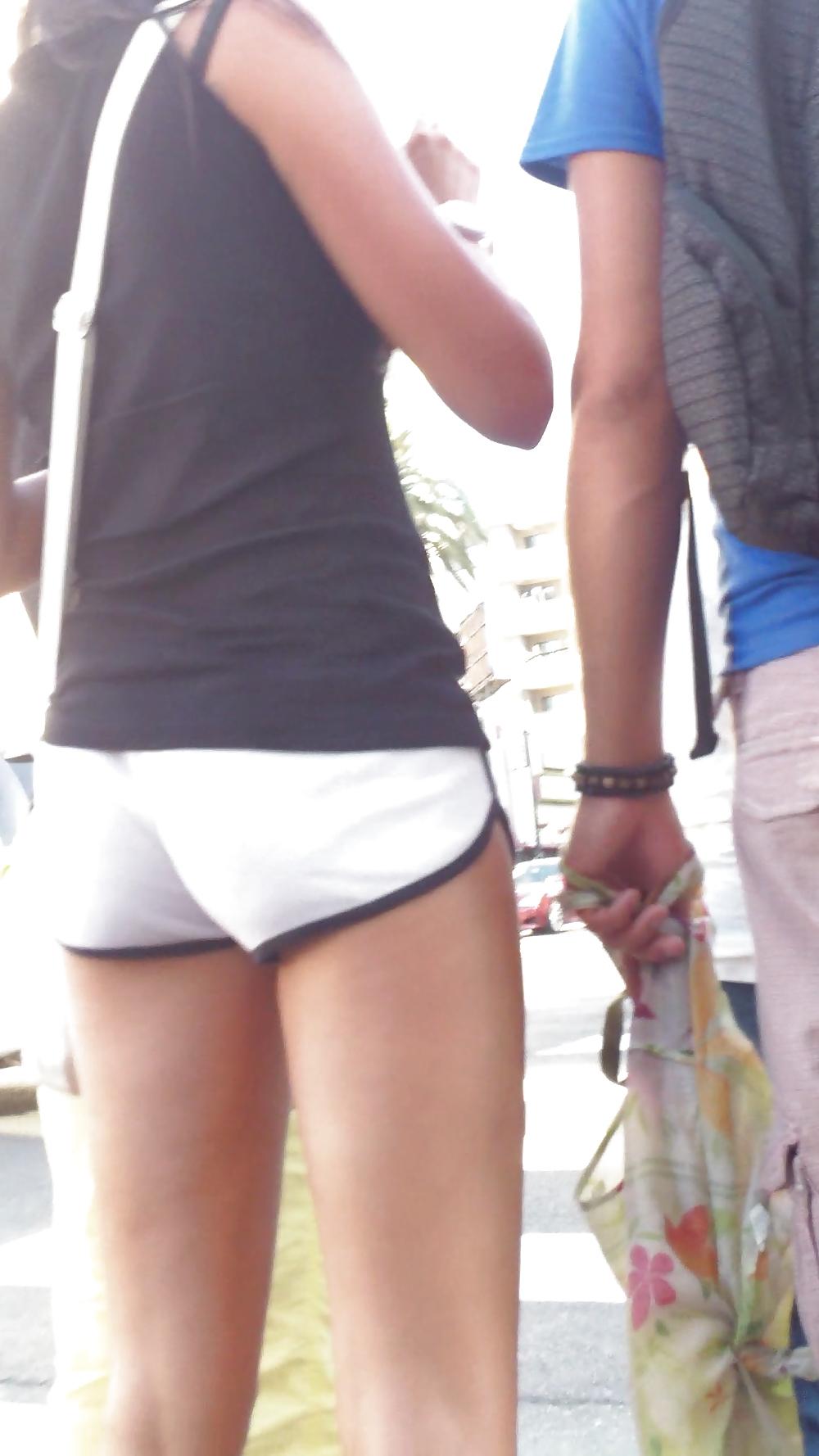 24P Teen ass & butt crack in sexy white shorts