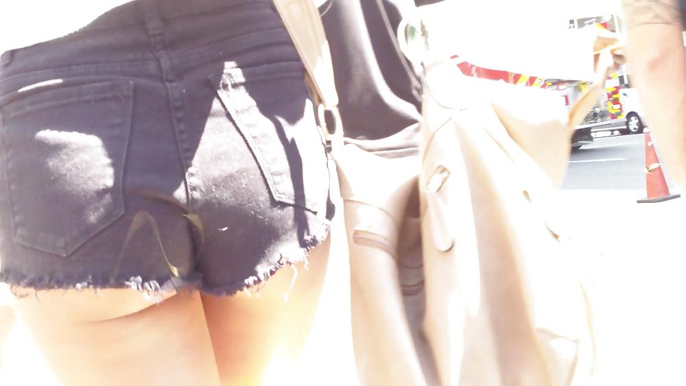 25P French teen ass & butt in peekaboo shorts