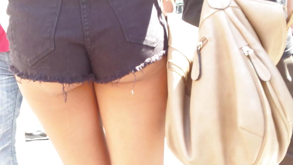 25P French teen ass & butt in peekaboo shorts