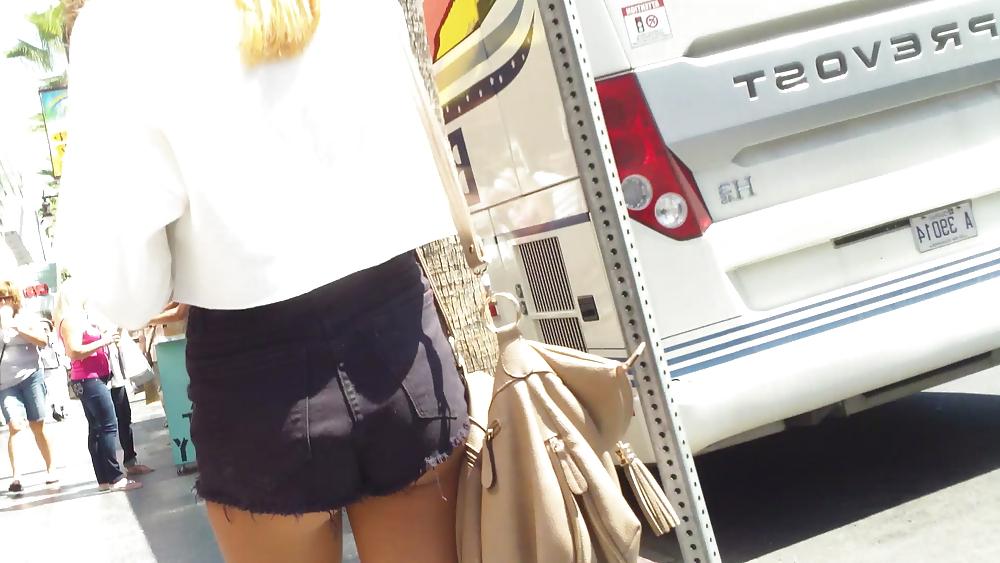 25P French teen ass & butt in peekaboo shorts