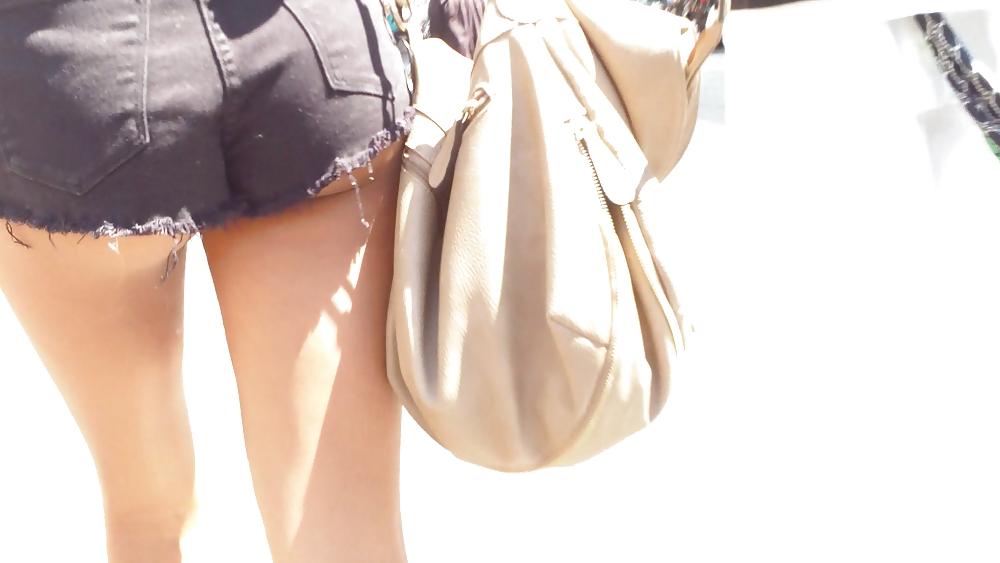 25P French teen ass & butt in peekaboo shorts