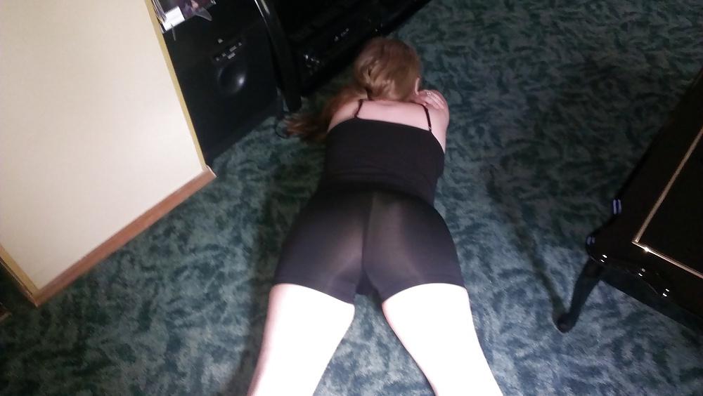 14P Teen gf's ass in black see thru spandex