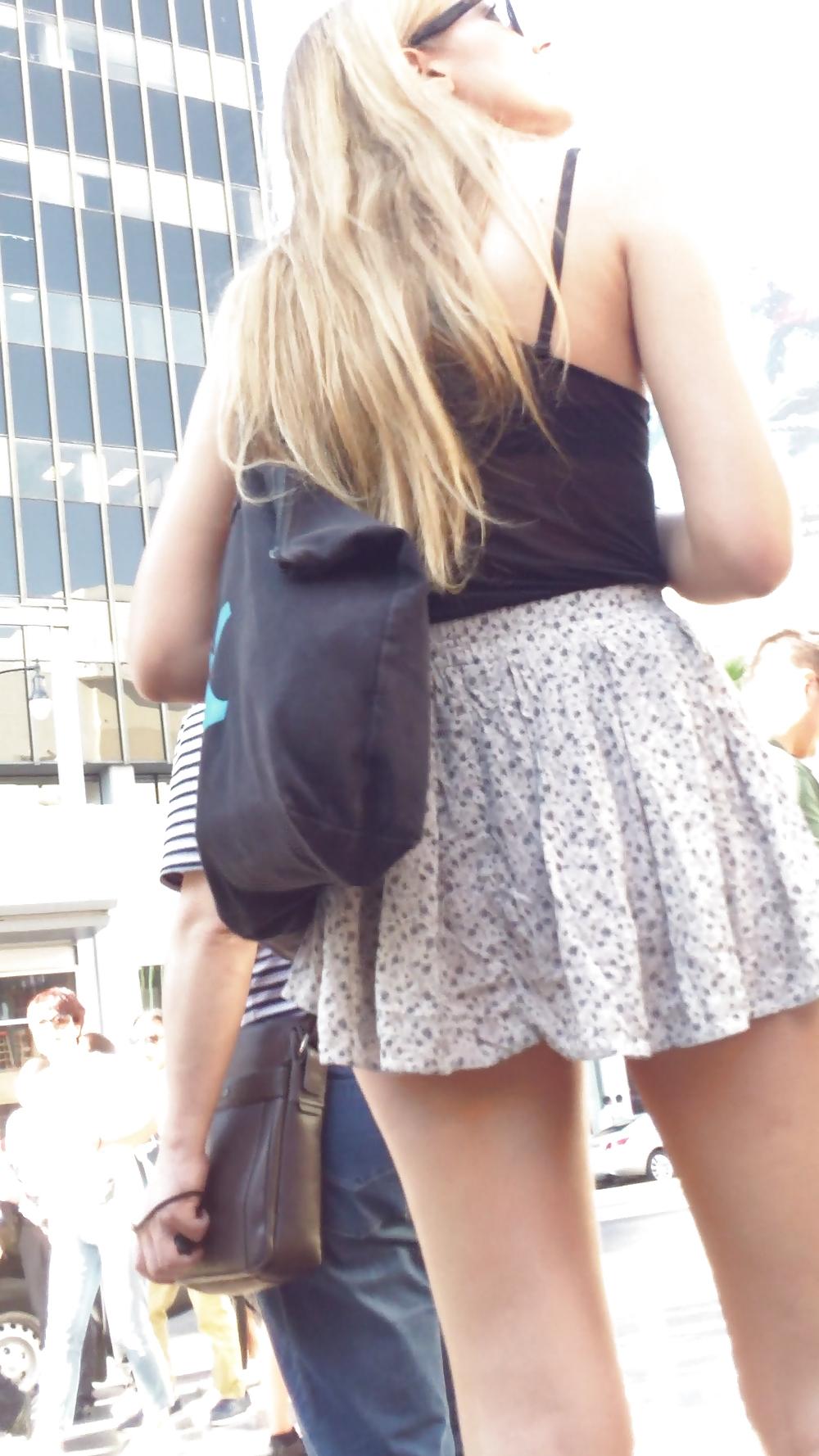25P French teen flashing her butt & ass in sexy short skirt