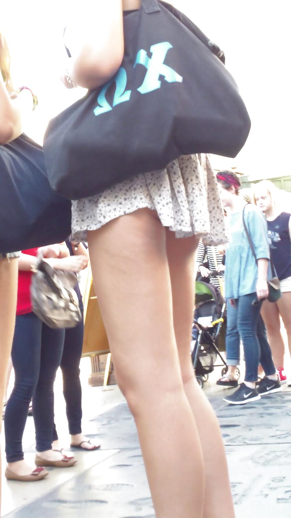 25P French teen flashing her butt & ass in sexy short skirt