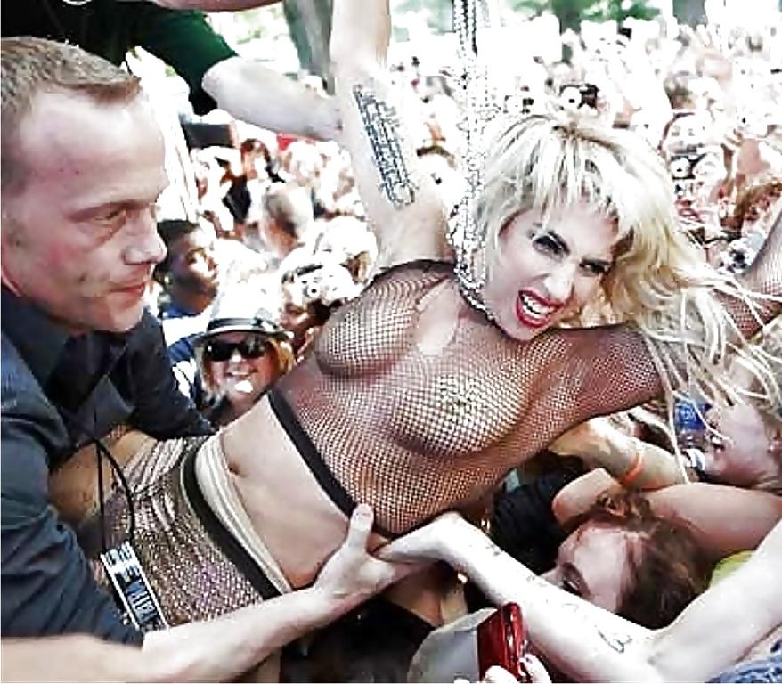 11P Sexy horny Lady Gaga topless in open-air concert