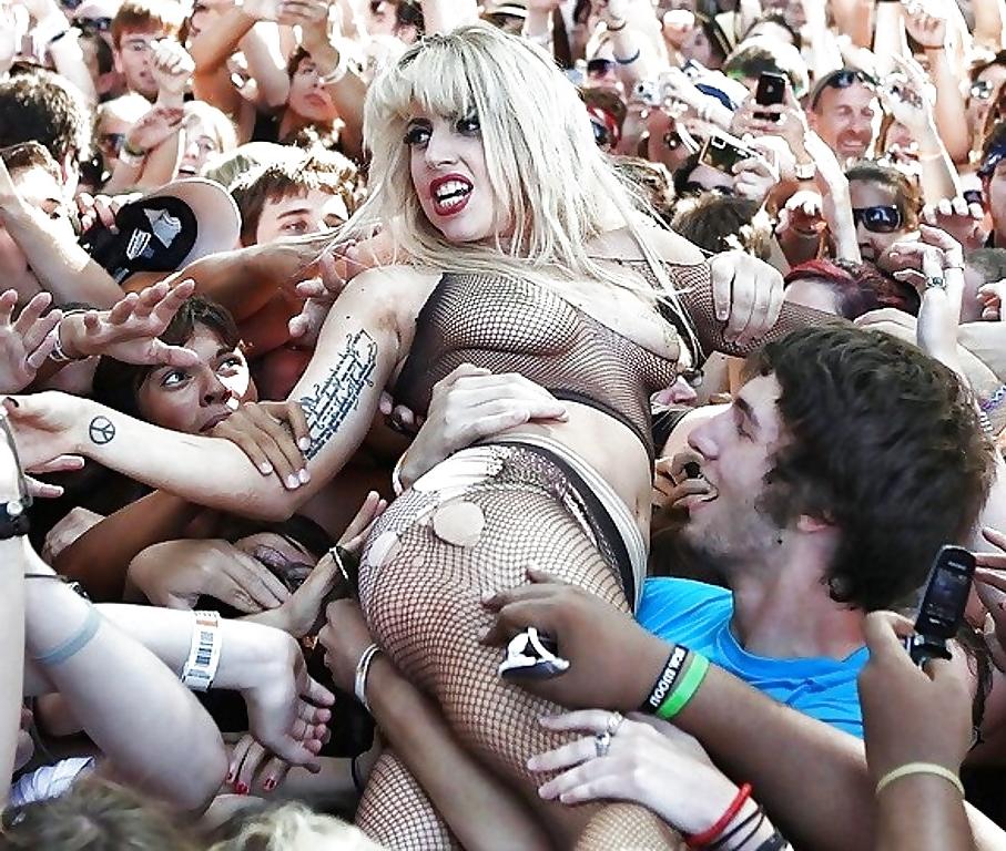 11P Sexy horny Lady Gaga topless in open-air concert