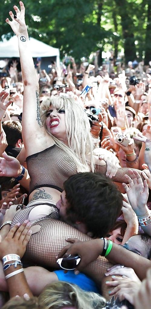 11P Sexy horny Lady Gaga topless in open-air concert