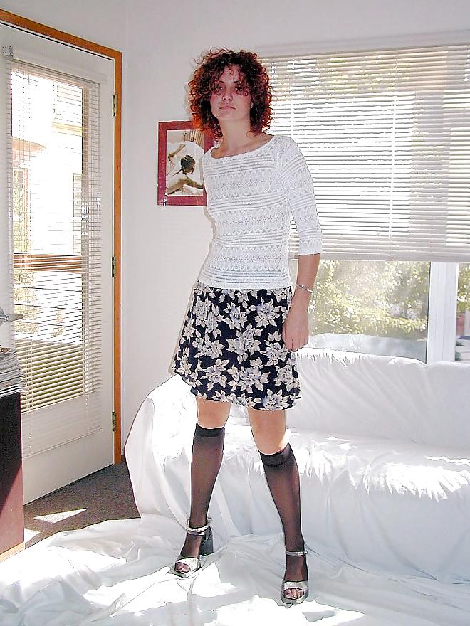 19P Young redhead lady knee high stockings