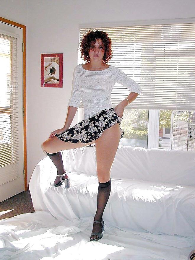 19P Young redhead lady knee high stockings
