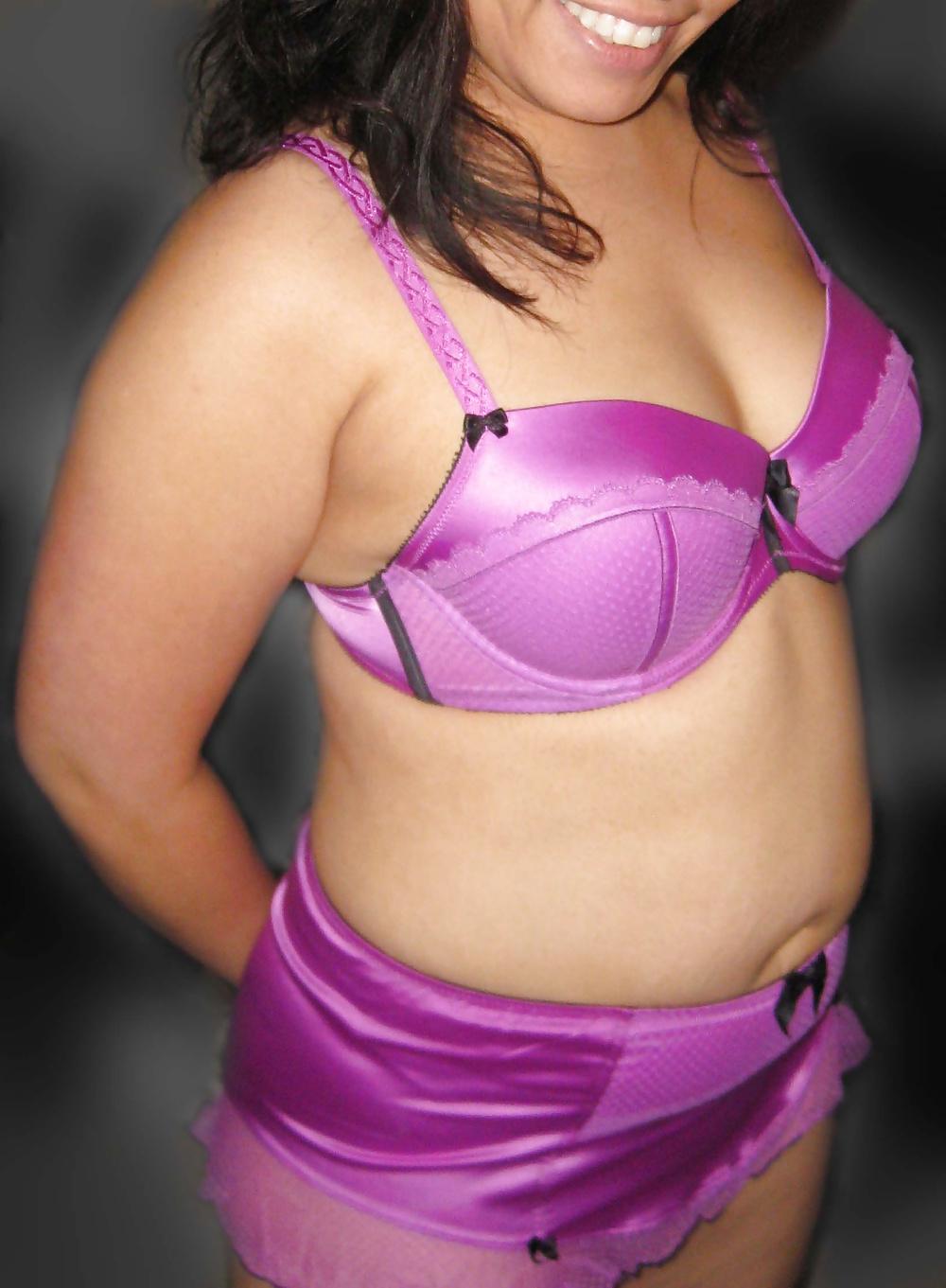 16P Asian wife poses in purple lingerie before getting fucked